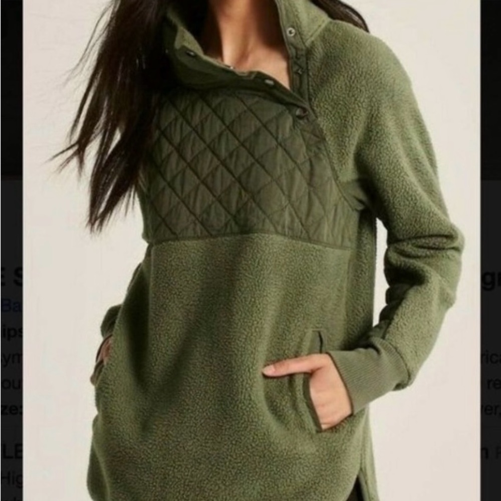 Abercrombie and Fitch XL Asymmetrical Snap up Fleece Olive Green